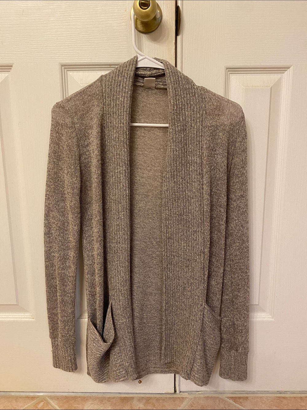 Kirra Taupe Open-Front Shawl Collar Cardigan
